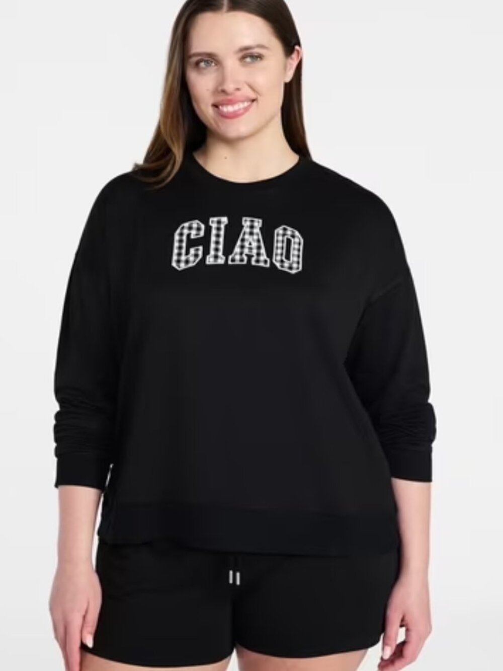 NWOT Joyspun Pullover Embroidery CIAO Graphic Long-Sleeve Sweatshirt Top
